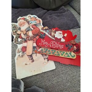 Vintage Cardboard Santa Claus Merry Chris-‎ Sleigh Folding Candy Box  2 items